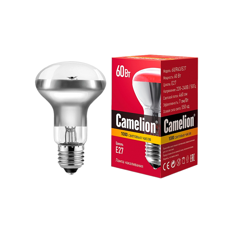 Лампа накаливания зеркальная Camelion E27 60W 220-240V рефлектор (1/100)