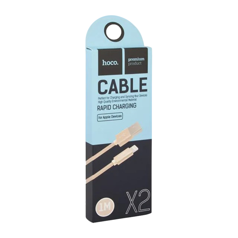 Кабель HOCO X2 USB (m)-Lightning (m) 1.0м 2.1A нейлон золотой (1/30/300)