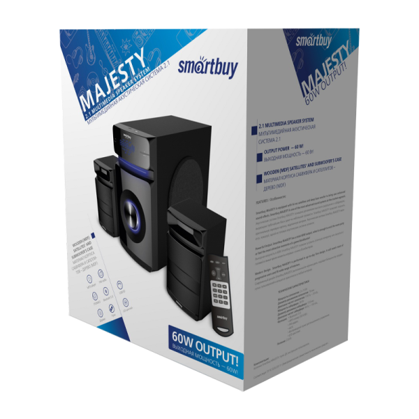 Колонки 2.1 Smartbuy MAJESTY 60W bluetooth 5.0 FM/SD Jack 3.5mm черный