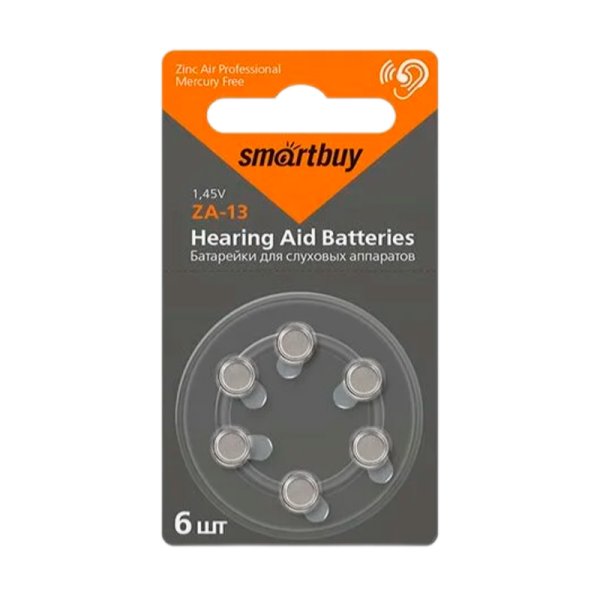 Батарейка Smartbuy ZA13 BL6 Zinc Air 1.45V (6/60/600/3000)