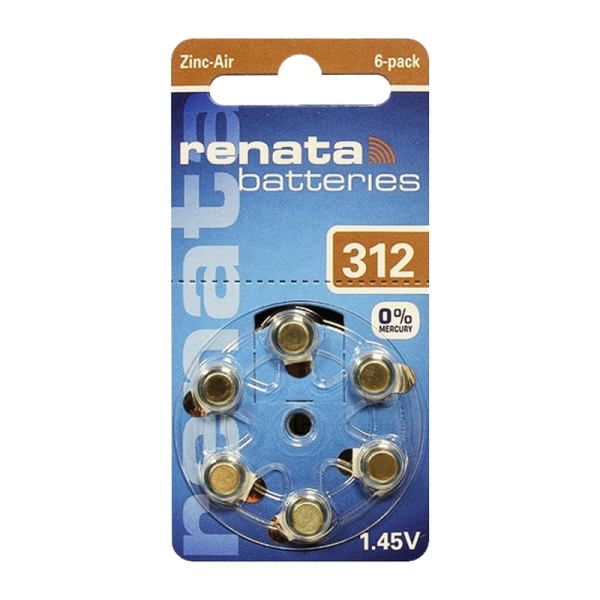 Батарейка Renata ZA312 BL6 Zinc Air 1.45V (Новая упаковка) (6/60/600/6000)