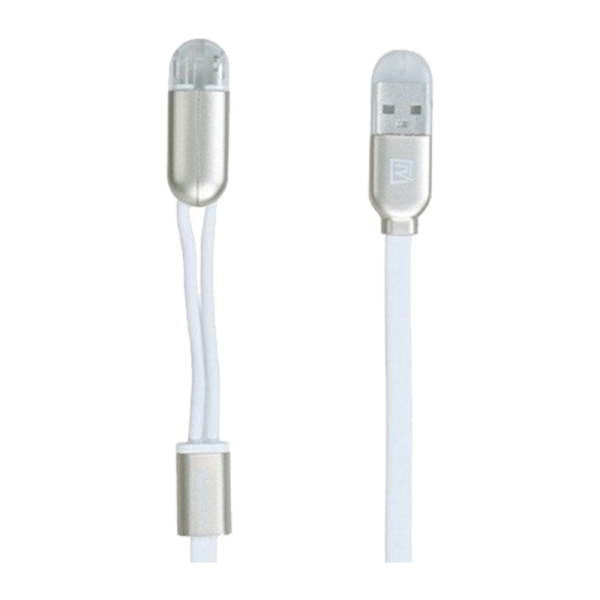 USB Кабель REMAX Gemini 2in1 (Micro-Iphone 5/6/7/SE) (1M, 2.1A) RC-025t Белый