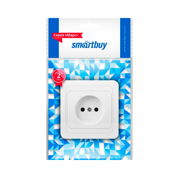 Розетка Smartbuy 1-местная без заземления 10А белая, керамика "Марс"