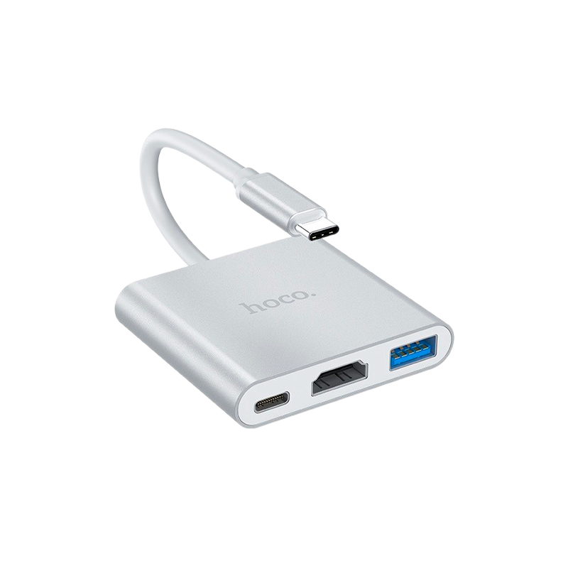 USB-Хаб HOCO HB14 1USB/Type-C/HDMI Type-C (m) USB3.0 серебряный (1/18/180)