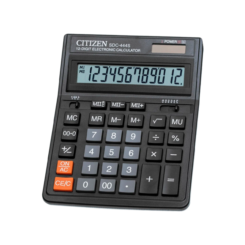 Калькулятор полноразмерный Citizen SDC-444S 12-разрядный для бухгалтеров черный