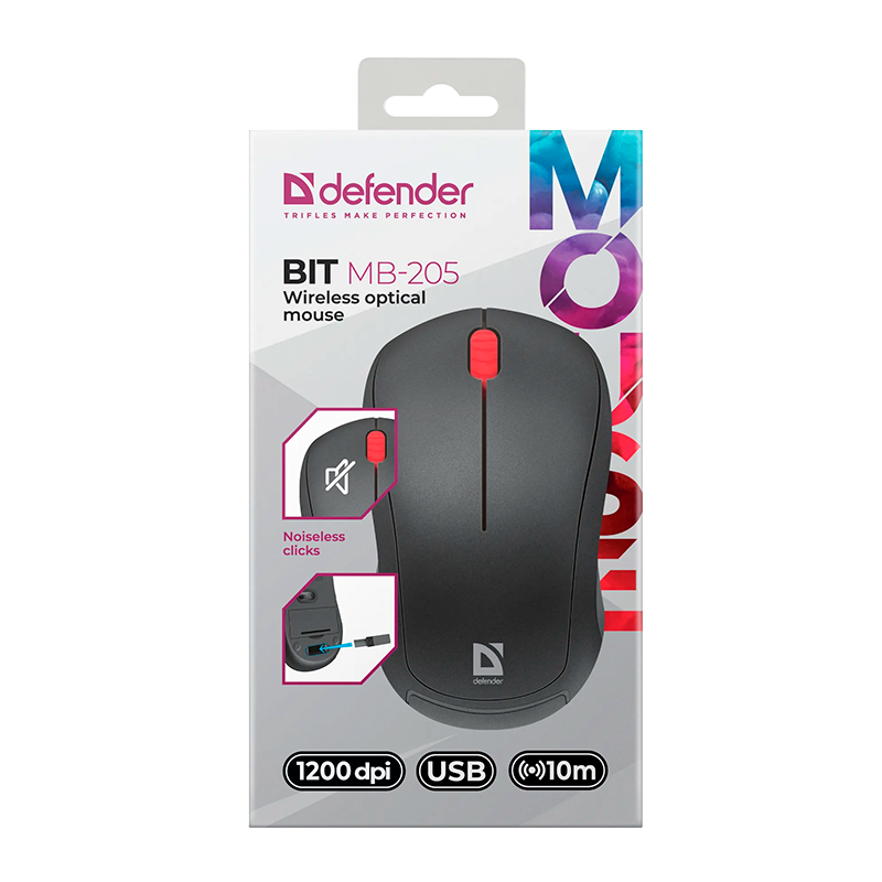 Мышь беспроводная Defender MB-205 BIT классическая USB черный (1/40)