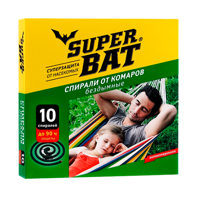 Спирали SuperBAT от комаров бездымные 10шт. зеленый (1/60)