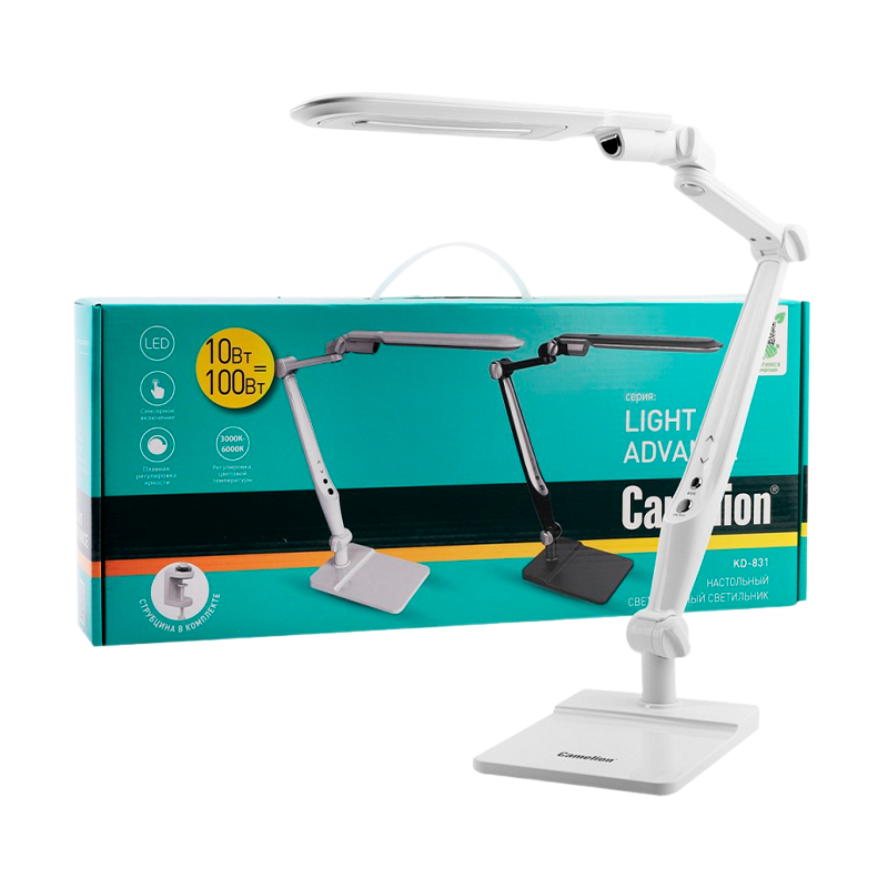 Светильник настольный Camelion KD-831 10W 230V 12LED на основании сенс. рег.ярк./цвета белый (1/5)