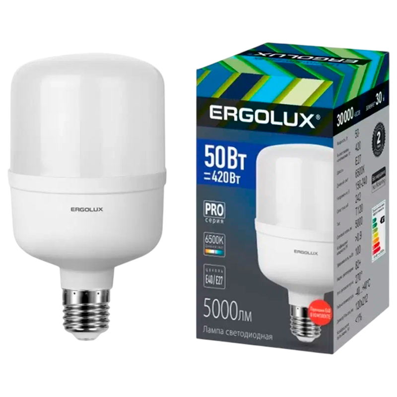 Лампа светодиодная Ergolux HW E40 50W 6500К 172-265V цилиндр (1/5/20)