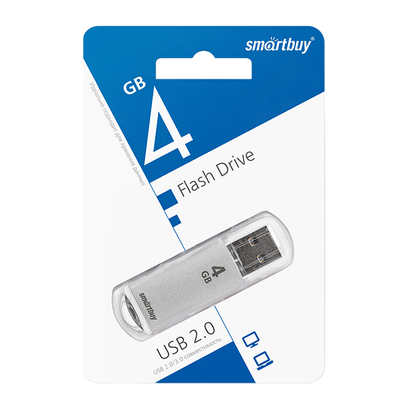Флеш-накопитель Smartbuy V-Cut 4GB USB2.0 пластик серебряный