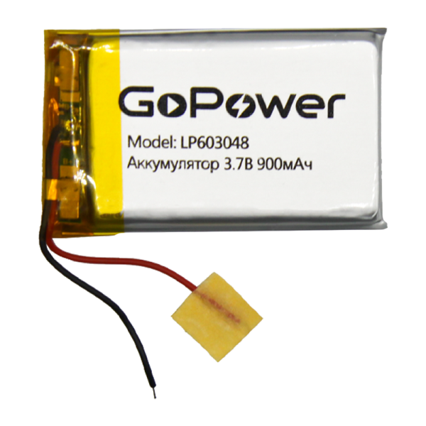 Аккумулятор Li-Pol GoPower LP603048 PK1 3.7V 900mAh с защитой (1/10/250)