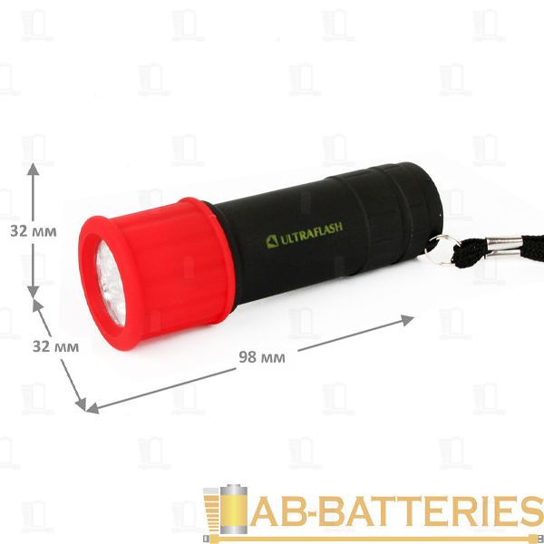 Фонарь универсальный Ultraflash LED15001-A 0.8W 9LED от батареек IP44 черный красный (1/6/96)