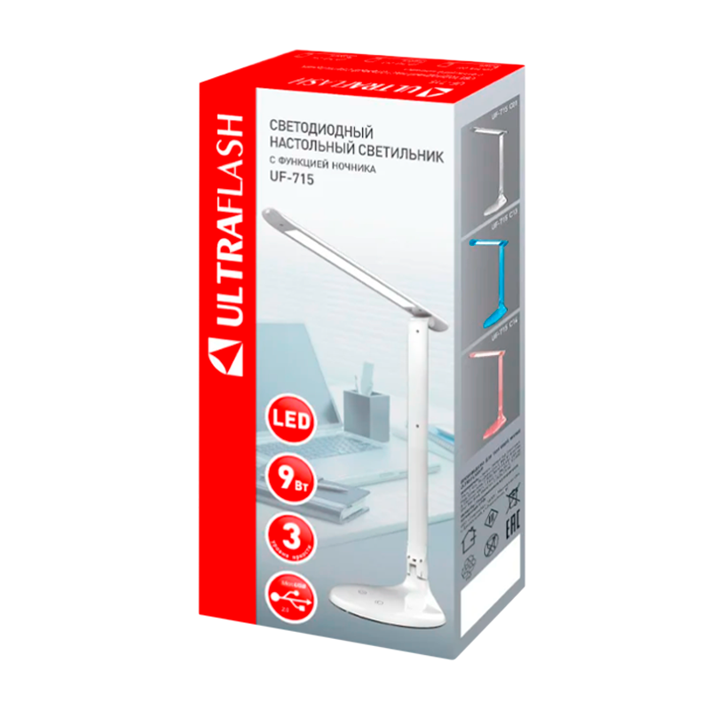 Светильник настольный Ultraflash UF-715 9W 220V 1LED на основании сенс. 3 ур.ярк.+ночник белый (1/30