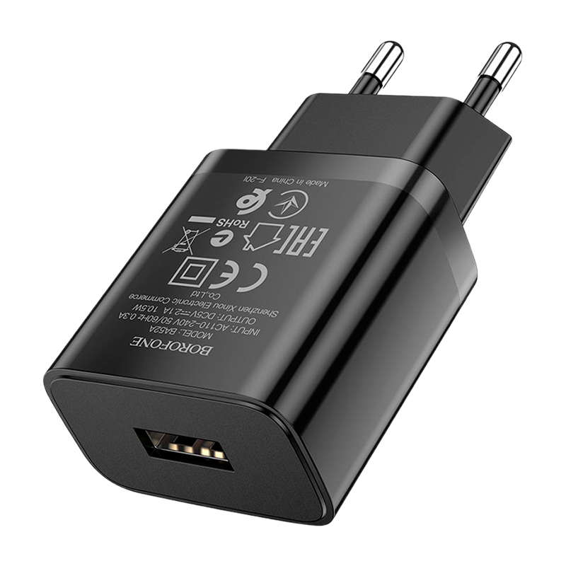 Сетевое З/У Borofone BA52A 1USB 2.1A черный (1/65/260)