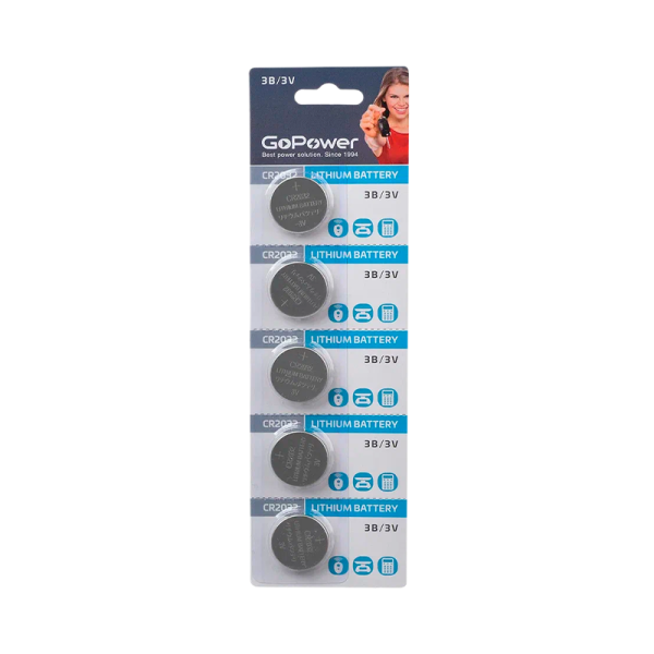 Батарейка GoPower CR2032 BL5 Lithium 3V (5/100/2000)
