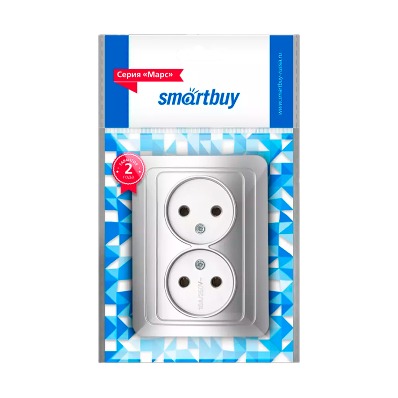 Розетка Smartbuy 2-местная без заземления 10А серебро "Марс"