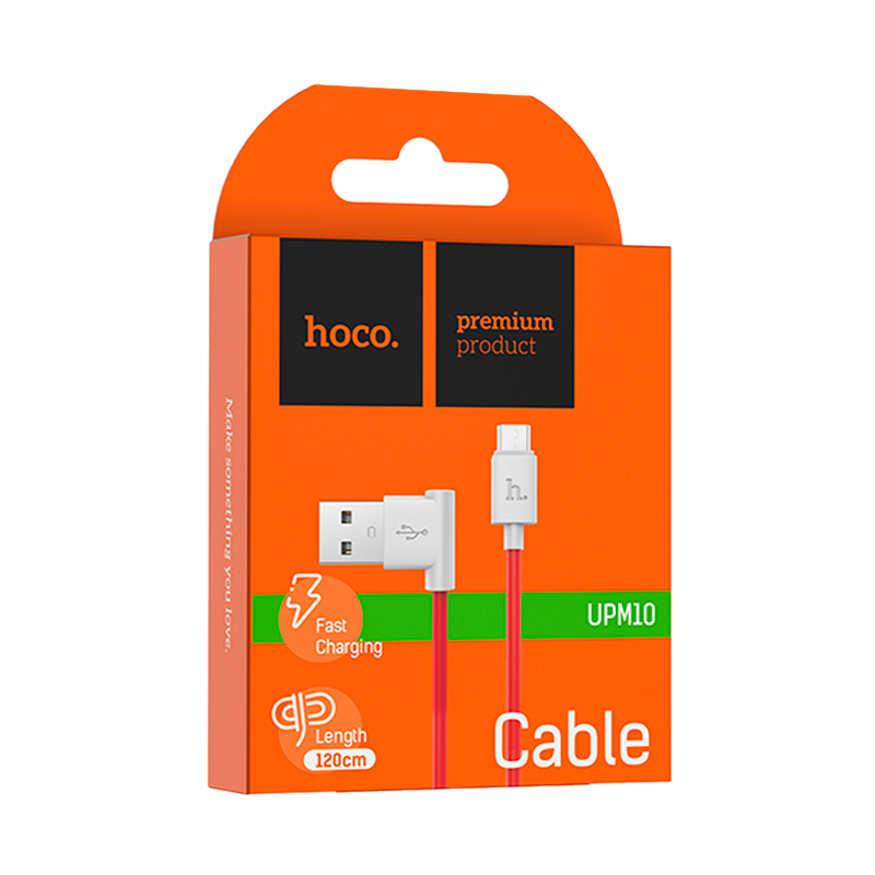 Кабель HOCO UPM10 USB (m)-microUSB (m) 1.2м 2.4A силикон угловой красный (1/50/500)