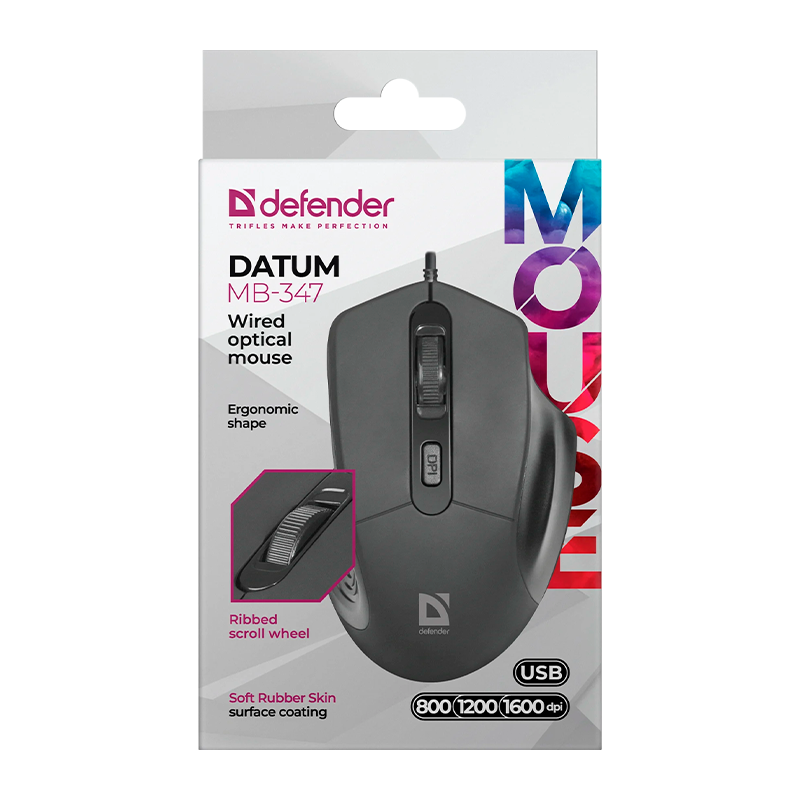 Мышь проводная Defender MB-347 Datum классическая USB черный (1/40)