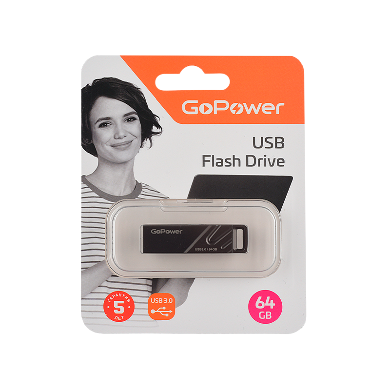 Флеш-накопитель GoPower TITAN 64GB USB3.0 металл черный графит (1/50/1000)