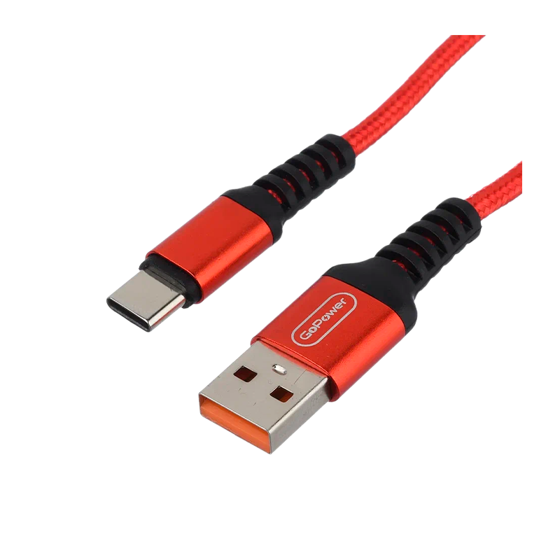 *Кабель GoPower GP02T USB (m)-Type-C (m) 1.0м 2.4A нейлон красный (1/200/800) 