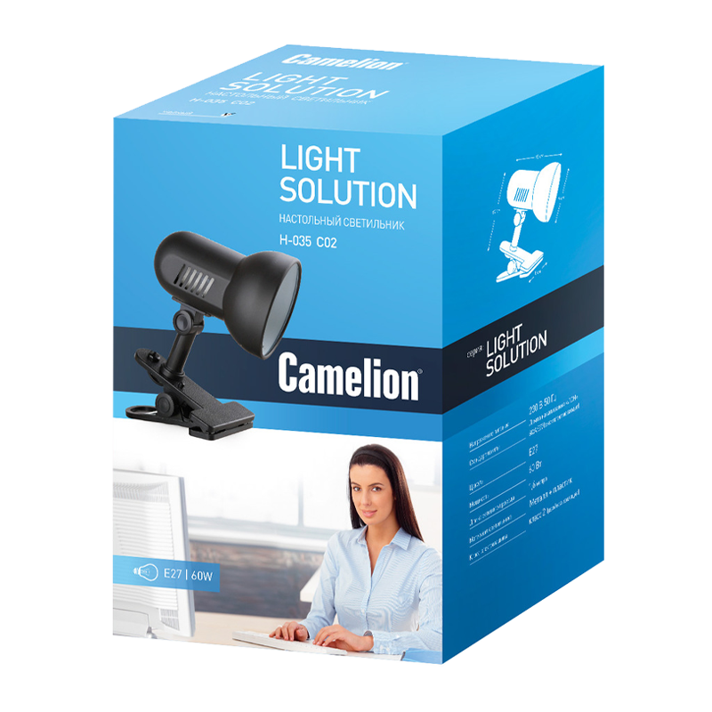 Светильник настольный Camelion H-035 40W 220V E27 прищепка черный (1/12)