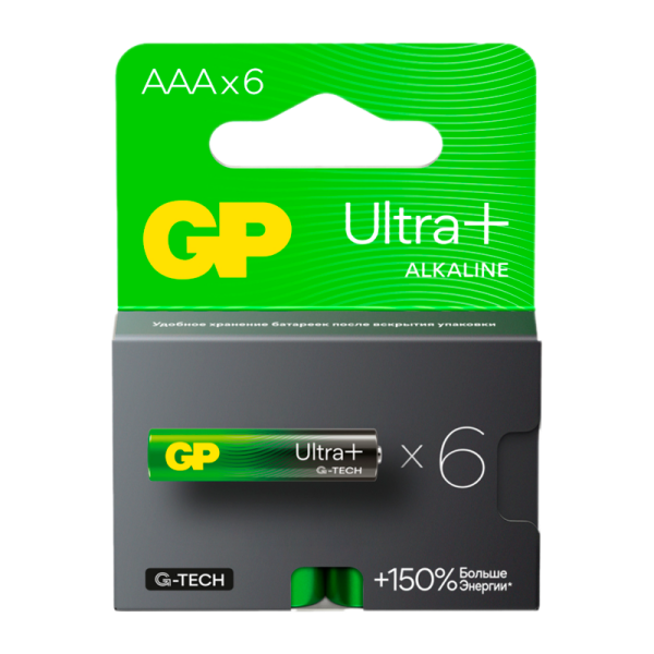 Батарейка GP ULTRA PLUS G-tech LR03 AAA BL6 Alkaline 1.5V (6/96/768)