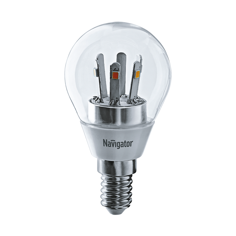 Лампа светодиодная Navigator G45 E14 5W 2700К 230V шар прозрачная (1/10/100)
