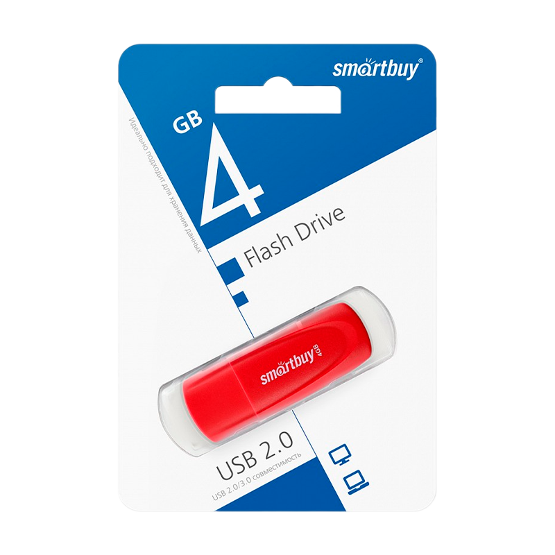 Флеш-накопитель Smartbuy Scout 4GB USB2.0 пластик красный