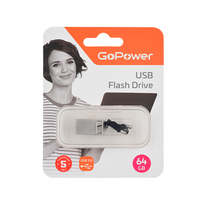 Флеш-накопитель GoPower MINI 64GB USB3.0 металл серебряный (1/50/1000)