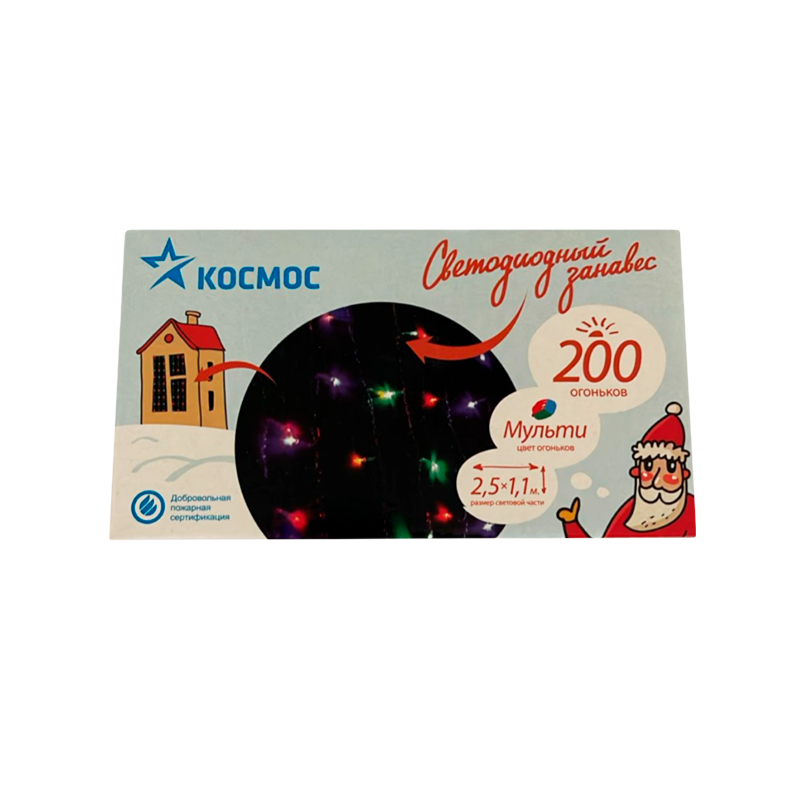 *Гирлянда Космос 200LED 2.5м лампочки нить 8 режимов с контроллером ассорти (1/40) 