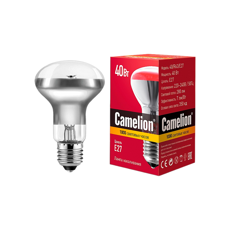 Лампа накаливания зеркальная Camelion R63 E27 40W 220-240V рефлектор (1/100)
