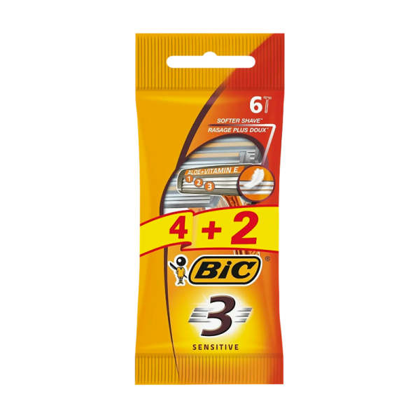 Бритва BIC "БИК 3 Sensitive" 3 лезвия пластиковая ручка 4+2шт. (1/20)