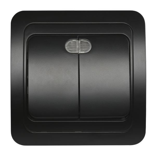 Выключатель Smartbuy 2-клавишный с индикатором 10А черный "Марс"