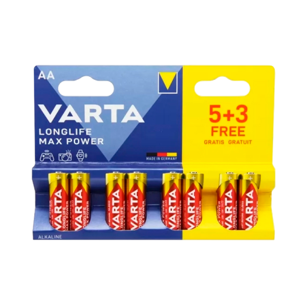 Батарейка Varta LONGLIFE MAX POWER (MAX TECH) LR6 AA BL5+3 Alkaline 1.5V (4706) (8/160)