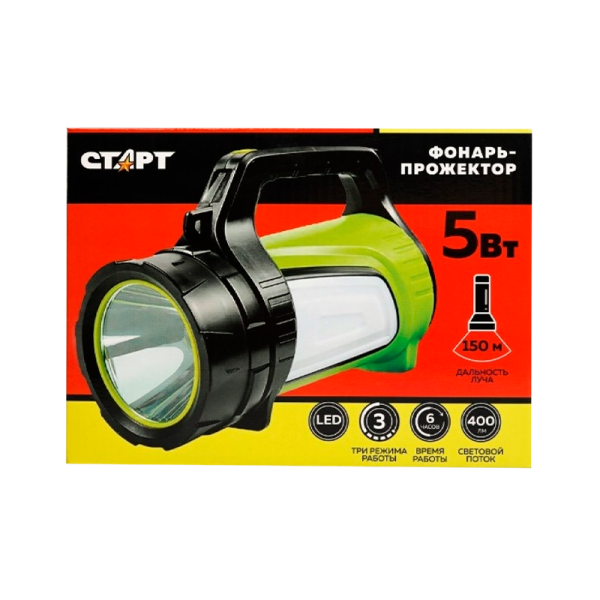 Фонарь прожектор Старт LHE 513-B1 5W от аккумулятора 2 режима черный (1/20)