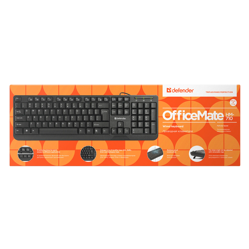 Клавиатура проводная Defender HM-710 OfficeMate классическая USB 1.5м черный (1/30)