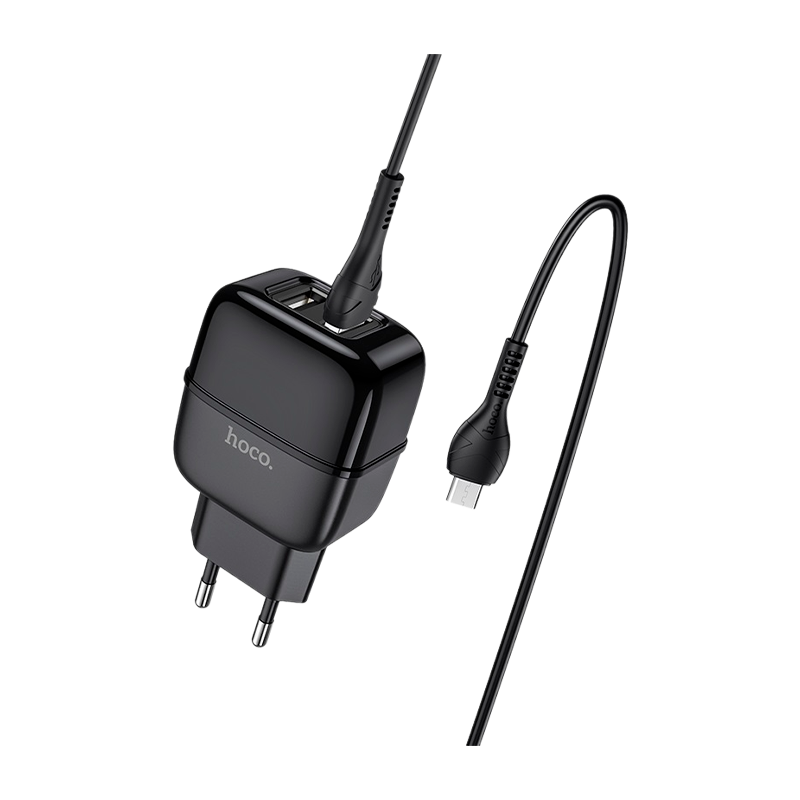 Сетевое З/У HOCO C77A 2USB 2.4A с кабелем Type-C черный (1/12/120)