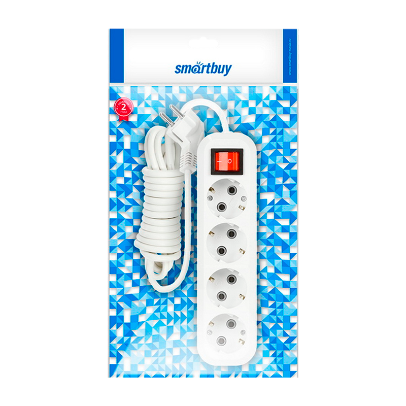 Удлинитель Smartbuy 4р.С/З 16A 2.0м с выкл. ПВС 3x1мм² белый (1/40)