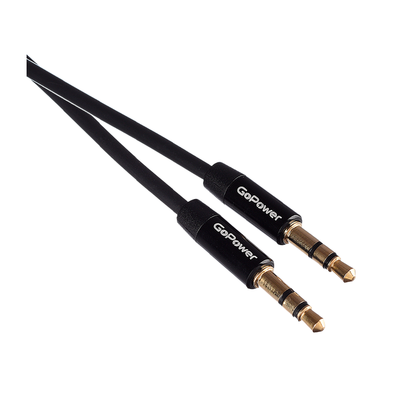 Кабель AUX GoPower Jack 3.5mm (m)-Jack 3.5mm (m) 1.5м TPE черный Premium Zip-Lock c подвесом (1/400)