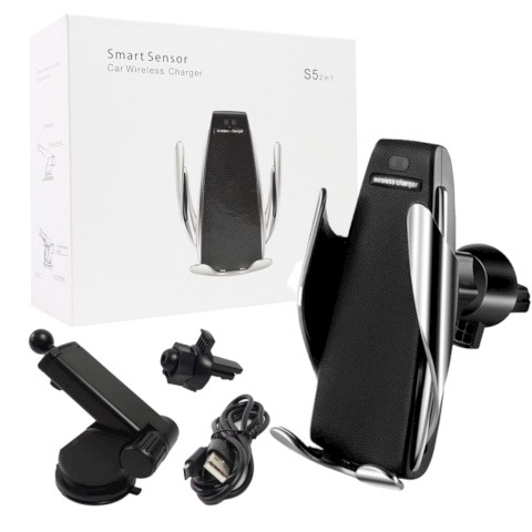 Держатель автомобильный Без бренда S5-X в воздуховод беспр. зар. Qi серебряный (1/50)