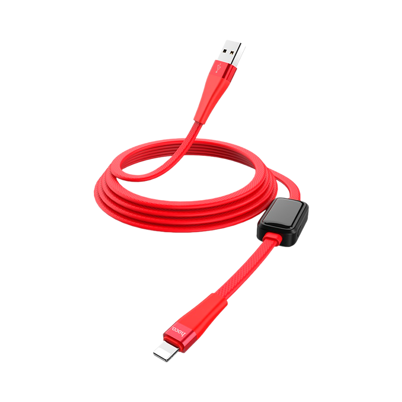 Кабель HOCO S4 USB (m)-Lightning (m) 1.2м 2.4A TPE дисплей красный (1/18/180)