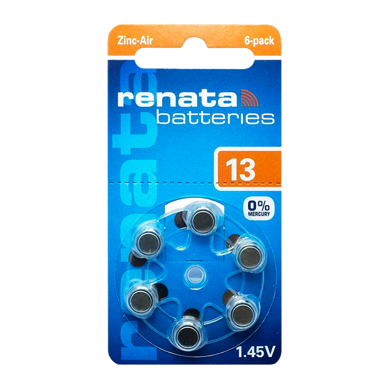 Батарейка Renata ZA13 BL6 Zinc Air 1.45V (Новая упаковка) (6/60/600/6000)