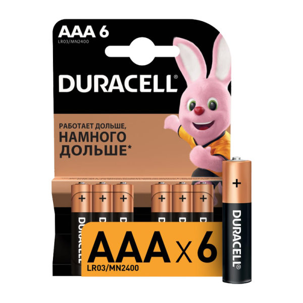 Батарейка Duracell Basic LR03 AAA BL6 Alkaline 1.5V (6/60/36000)