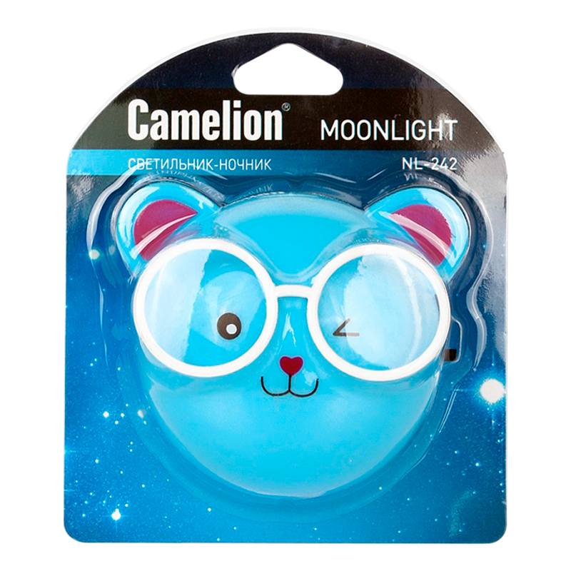 Ночник Camelion NL-242 "Медведи очкарики" 0.5W 220V в розетку синий (1/24/72)