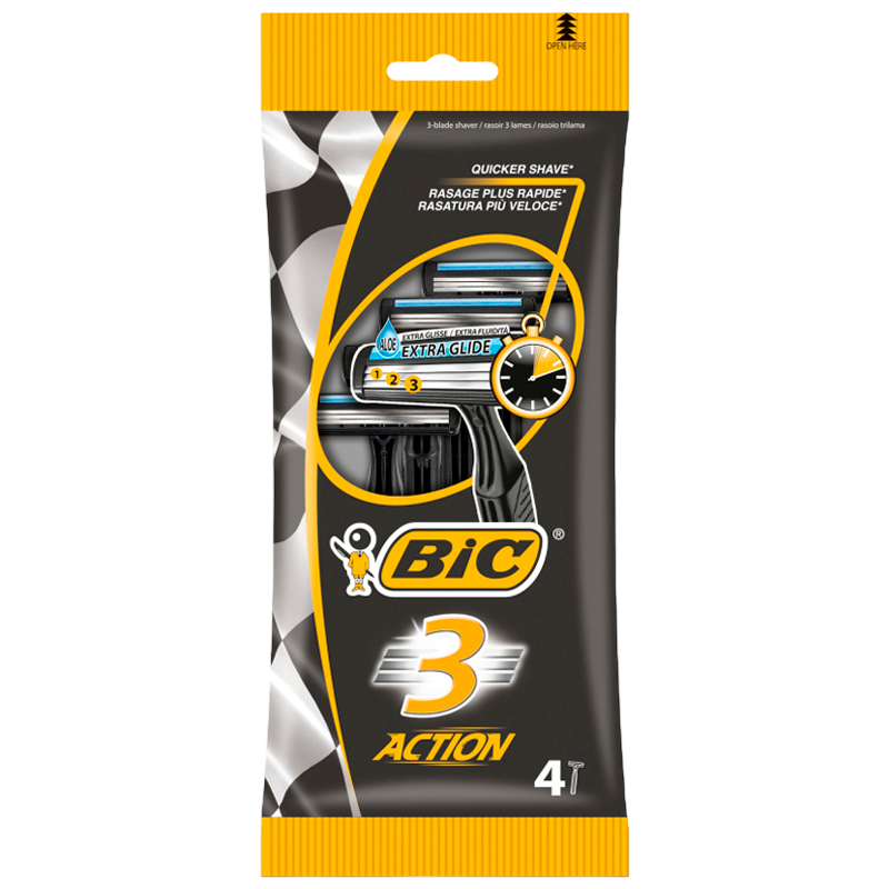Бритва BIC "БИК 3 Экшен" 3 лезвия пластиковая ручка 4шт. (1/20)