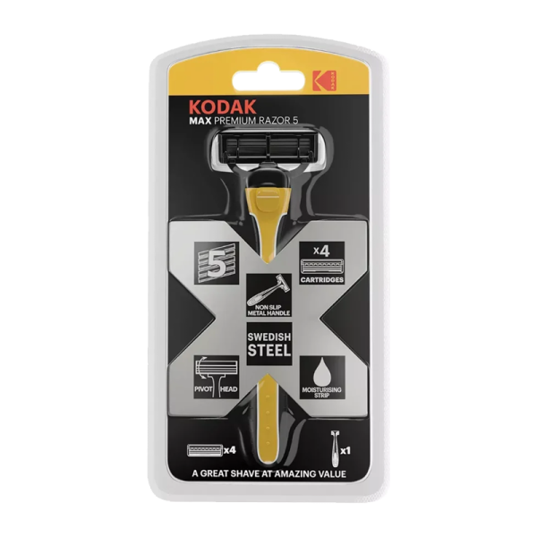 Бритва Kodak MAX Premium Razor 5 лезвий 4 кассеты прорезиненная ручка плавающая головка (1/12/48)