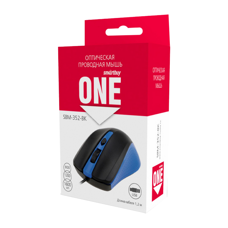 Мышь проводная Smartbuy 352 ONE классическая USB синий черный (1/100)