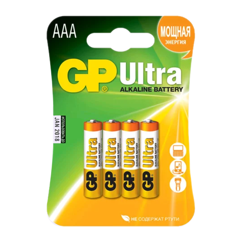 Батарейка GP ULTRA LR03 AAA BL4 Alkaline 1.5V (4/40/320) R