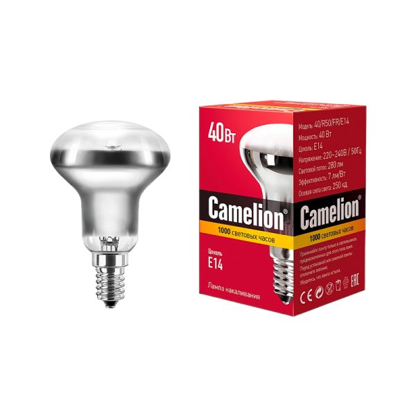 Лампа накаливания зеркальная Camelion R50 E14 40W 220-240V рефлектор матовая (1/100)