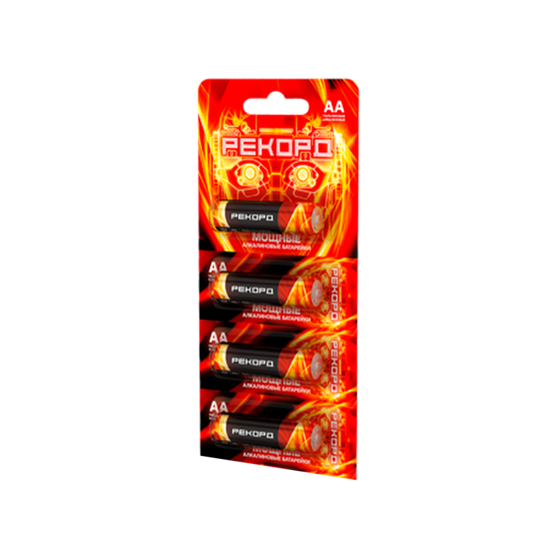 Батарейка Рекорд LR6 AA BL4 Alkaline 1.5V отрывные (4/48/480)